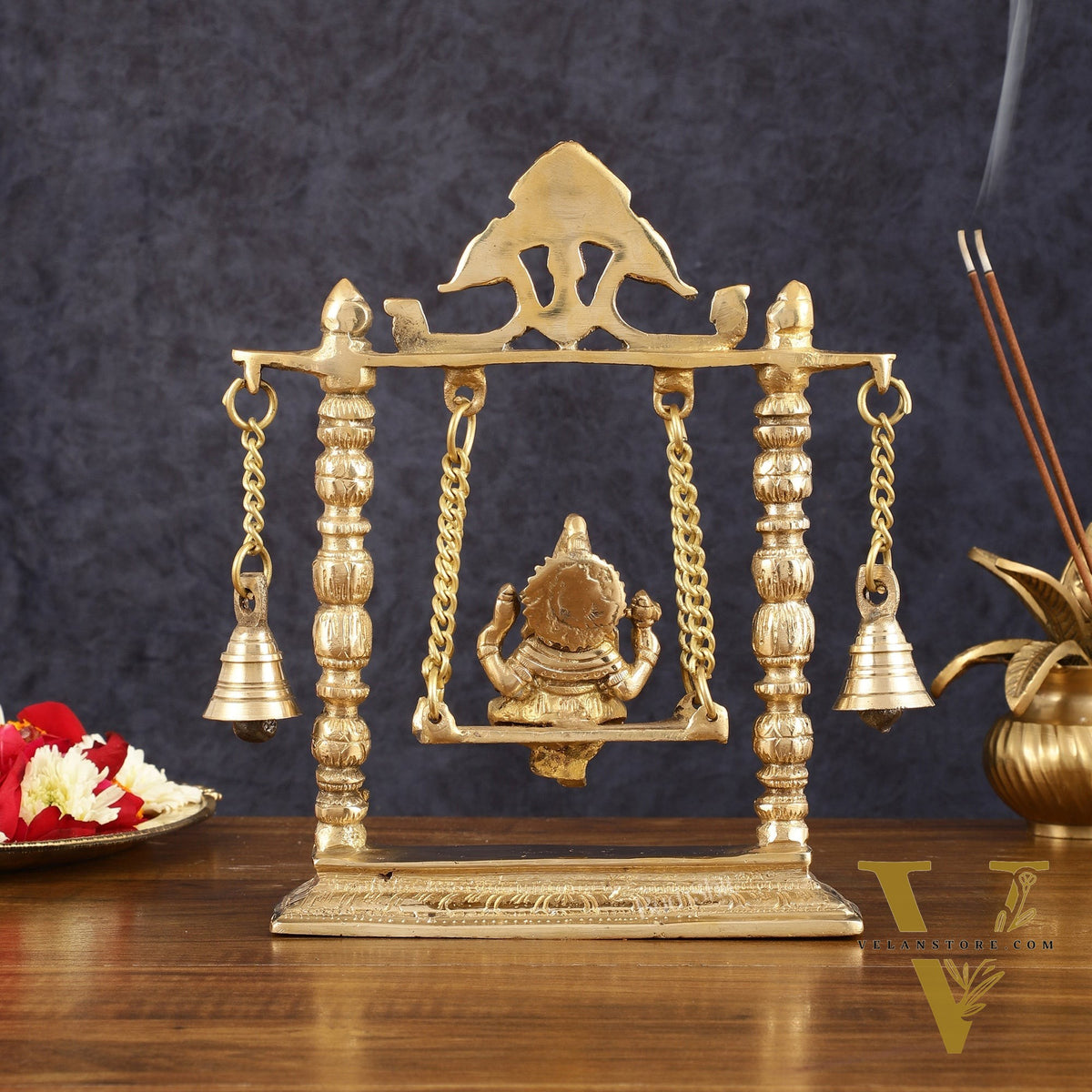 Pure Brass Ganesh Swing Idol - 10" Height