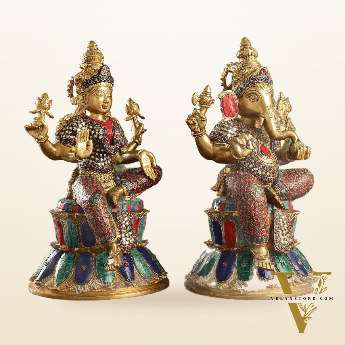 Pure Brass Ganesha and Lakshmi Idols 15 inch