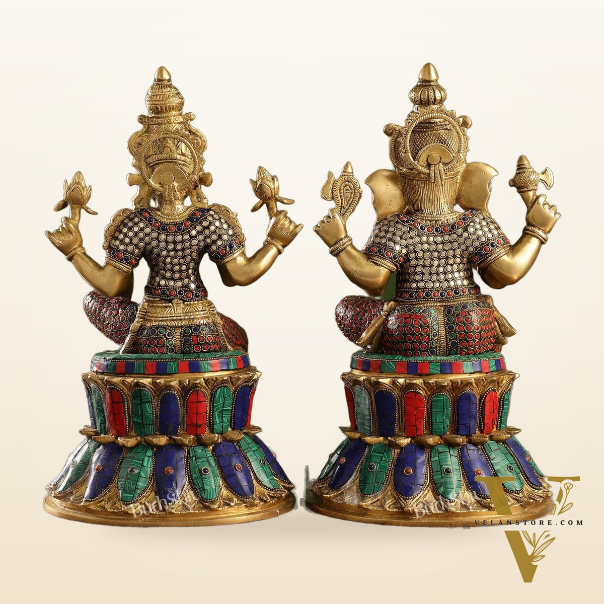 Pure Brass Ganesha and Lakshmi Idols 15 inch