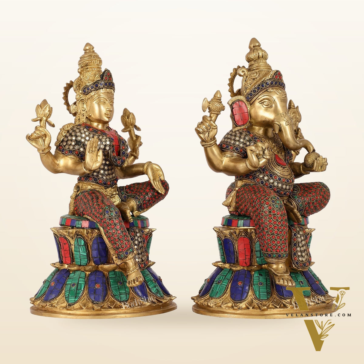 Pure Brass Ganesha and Lakshmi Idols 15 inch