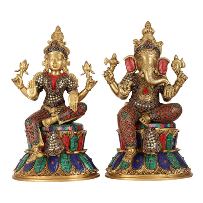 Pure Brass Ganesha and Lakshmi Idols 15 inch