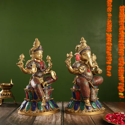 Pure Brass Ganesha and Lakshmi Idols 15 inch