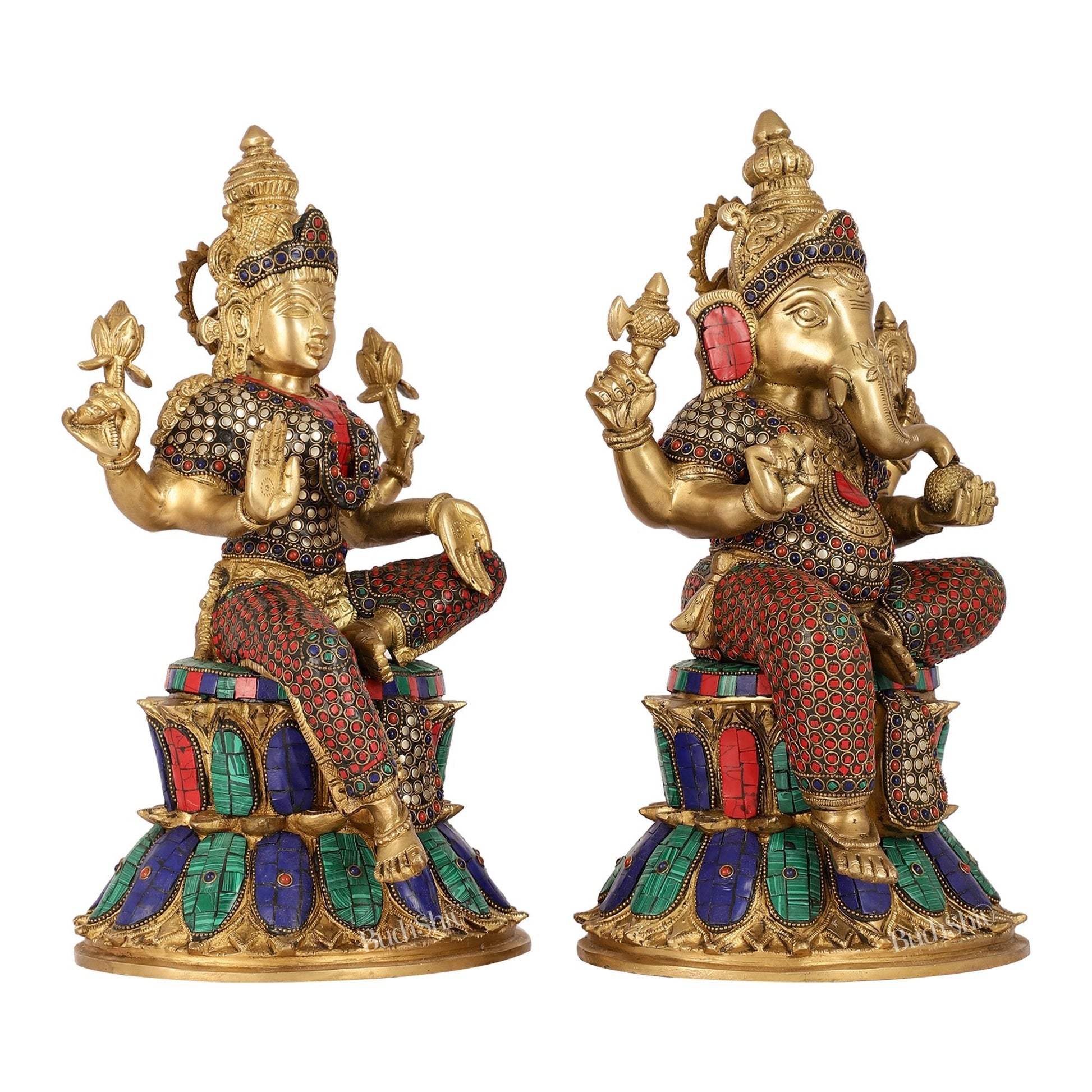 Pure Brass Ganesha and Lakshmi Idols 15 inch