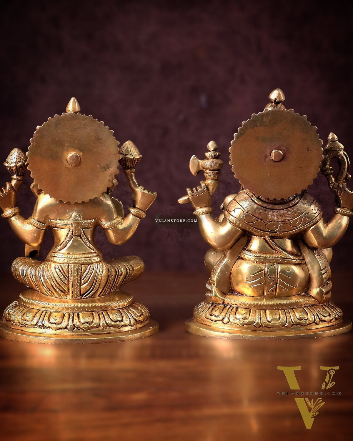 Pure Brass Ganesha and Lakshmi Idols Set - Intricate Detailing, 7.5"