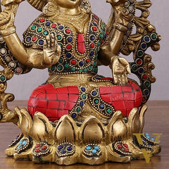 Pure Brass Ganesha and Lakshmi Idols with Meenakari Stonework 9.5"