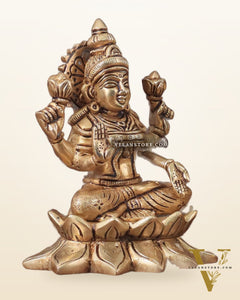 Pure Brass Ganesha and Lakshmi on Lotus Base Idol Set - 5.5"