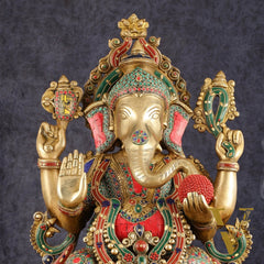 Pure Brass Ganesha Idol on lotus - 21"