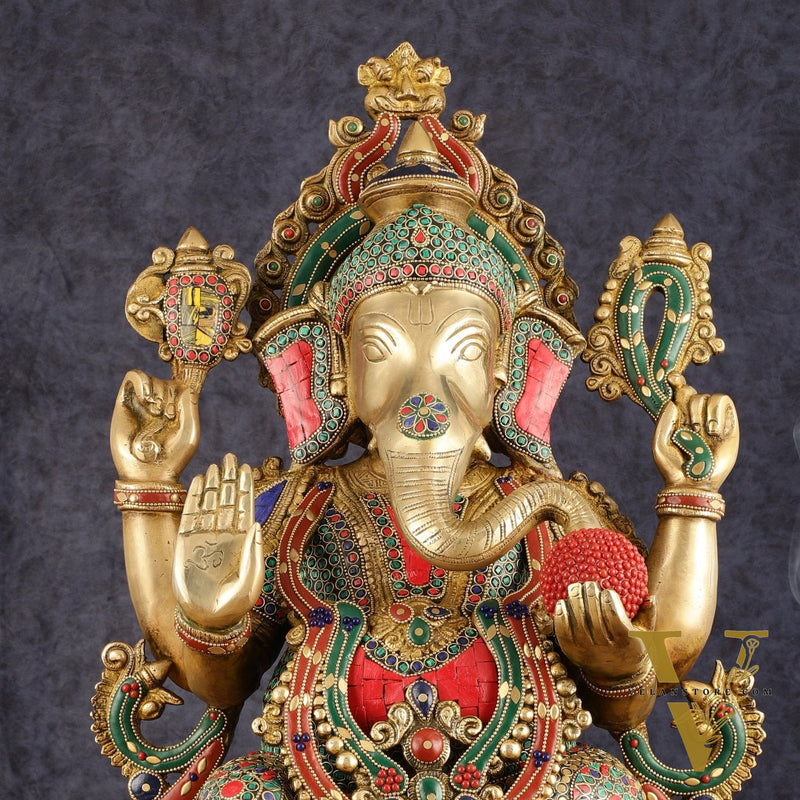 Pure Brass Ganesha Idol on lotus - 21"