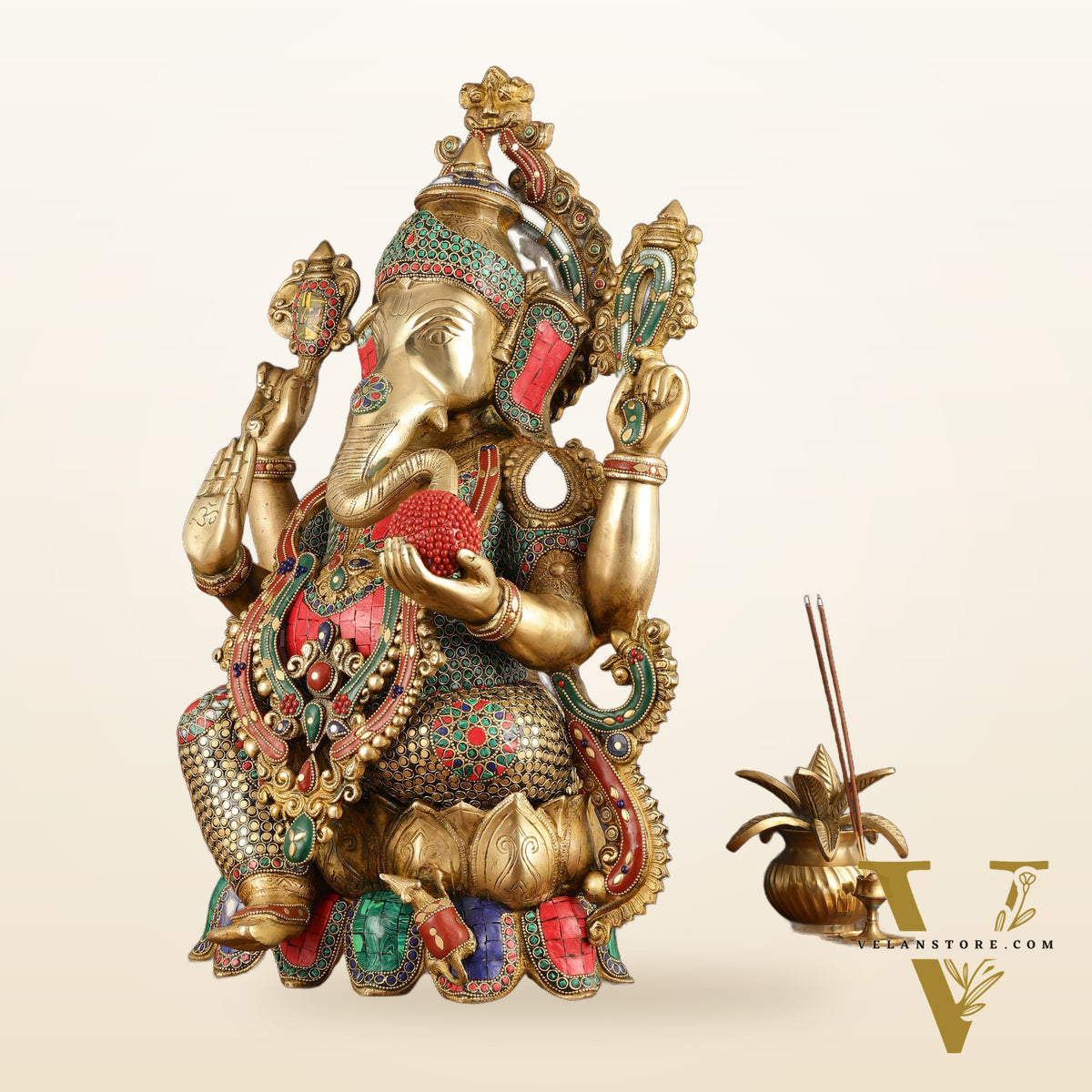 Pure Brass Ganesha Idol on lotus - 21"