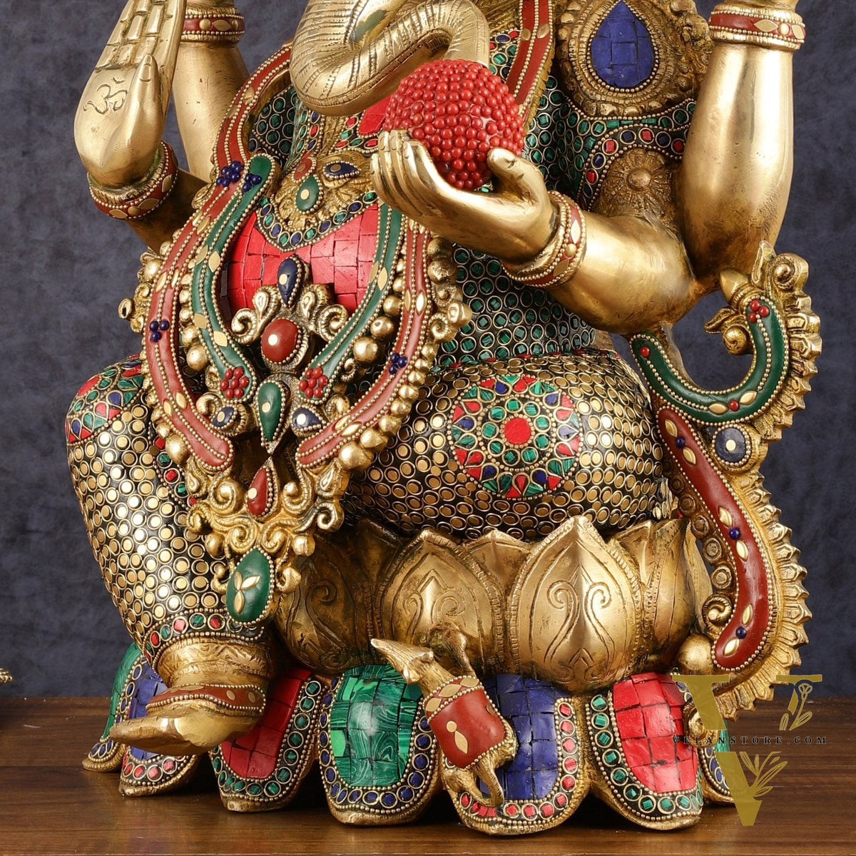 Pure Brass Ganesha Idol on lotus - 21"