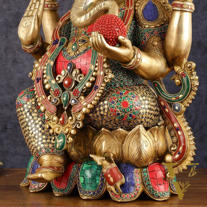 Pure Brass Ganesha Idol on lotus - 21"