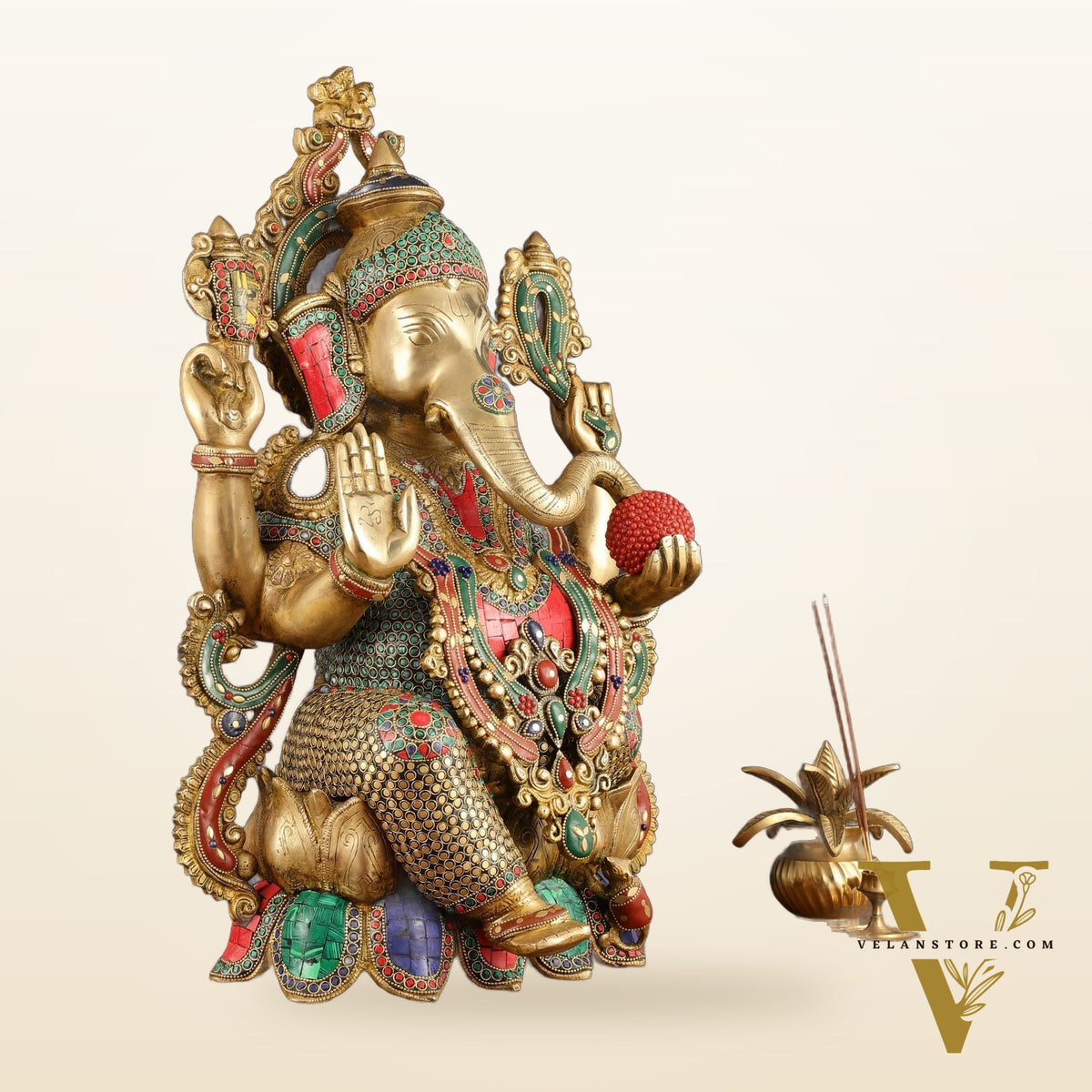 Pure Brass Ganesha Idol on lotus - 21"
