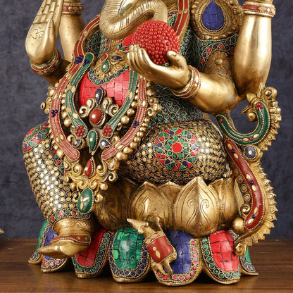 Pure Brass Ganesha Idol on lotus - 21"