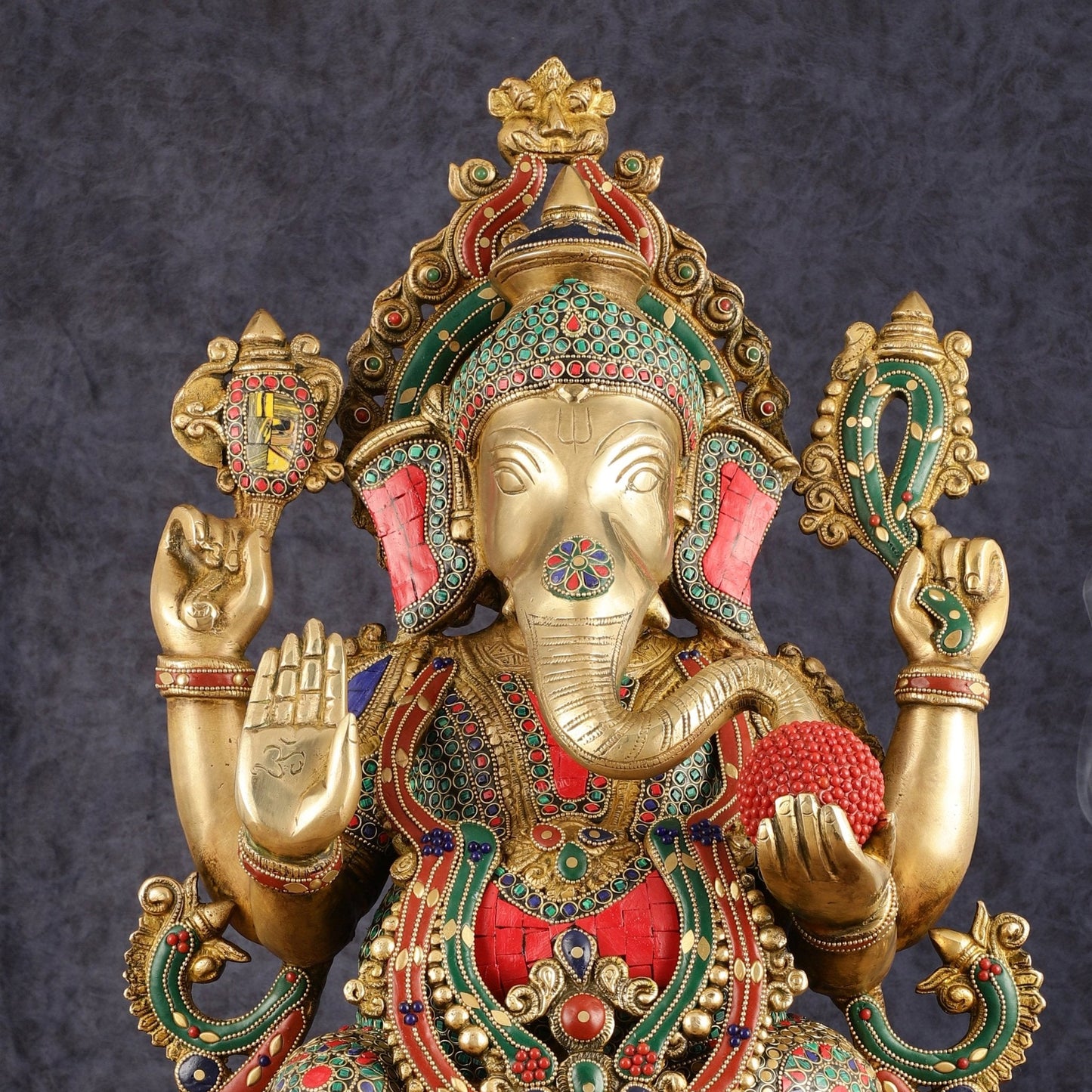 Pure Brass Ganesha Idol on lotus - 21"