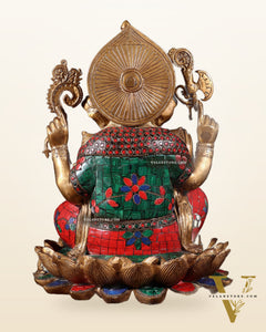 Pure Brass Ganesha Idol Seated on Lotus base  | 12"