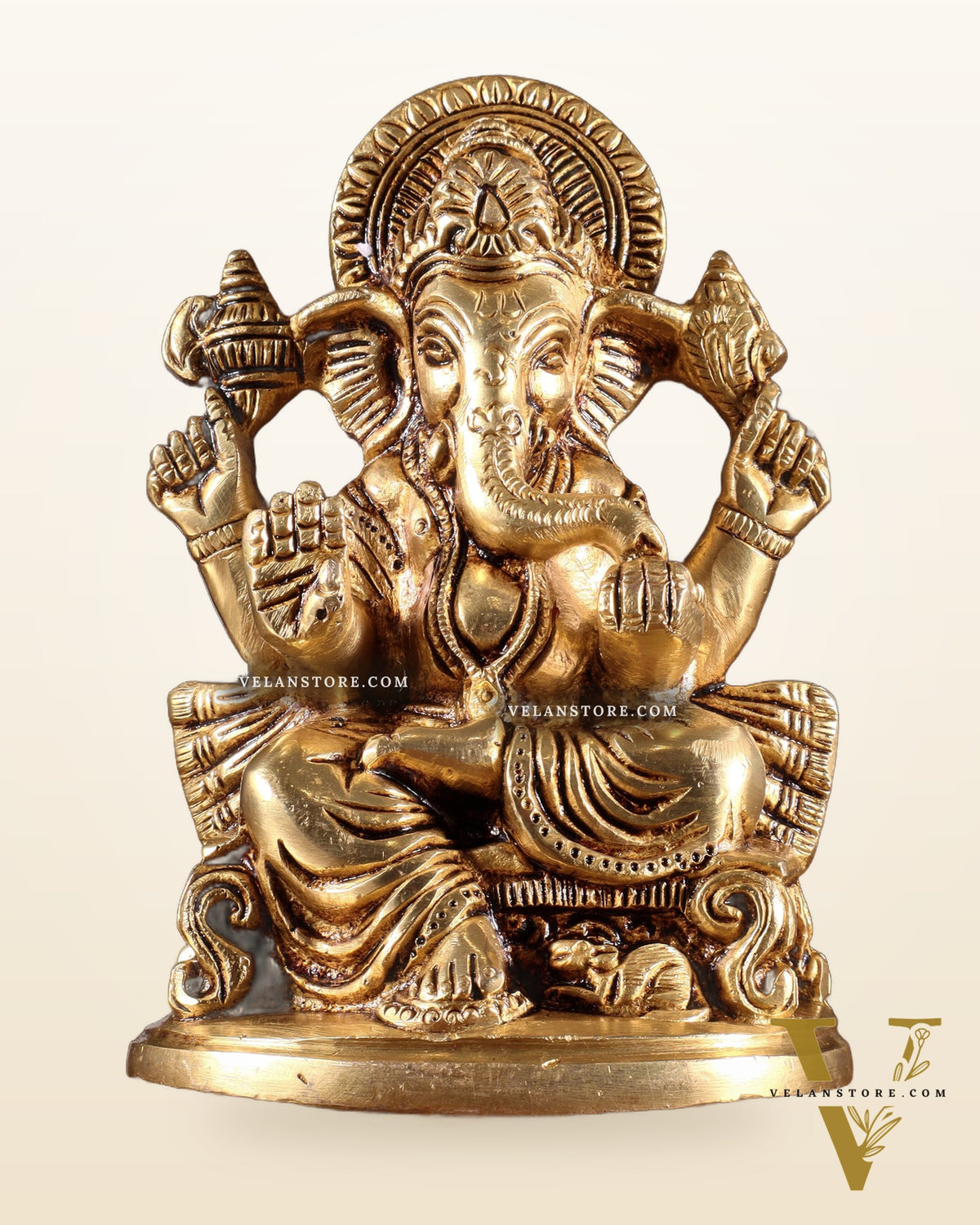 Pure Brass Ganesha Idol – Superfine Carvings 6"
