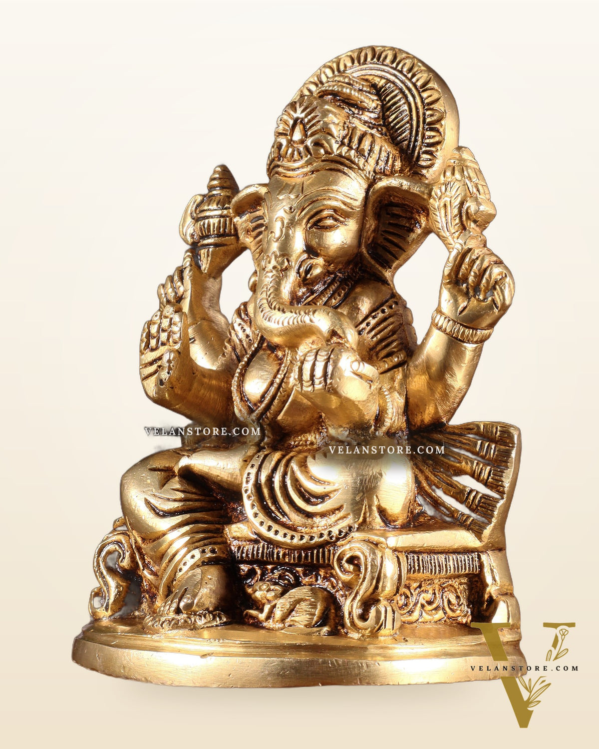 Pure Brass Ganesha Idol – Superfine Carvings 6"