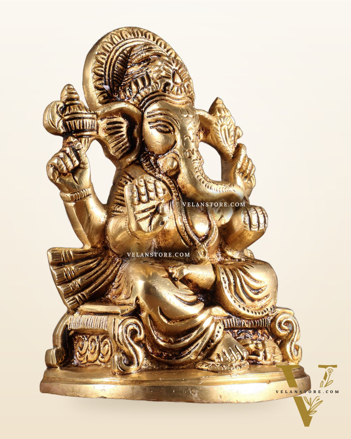 Pure Brass Ganesha Idol – Superfine Carvings 6"