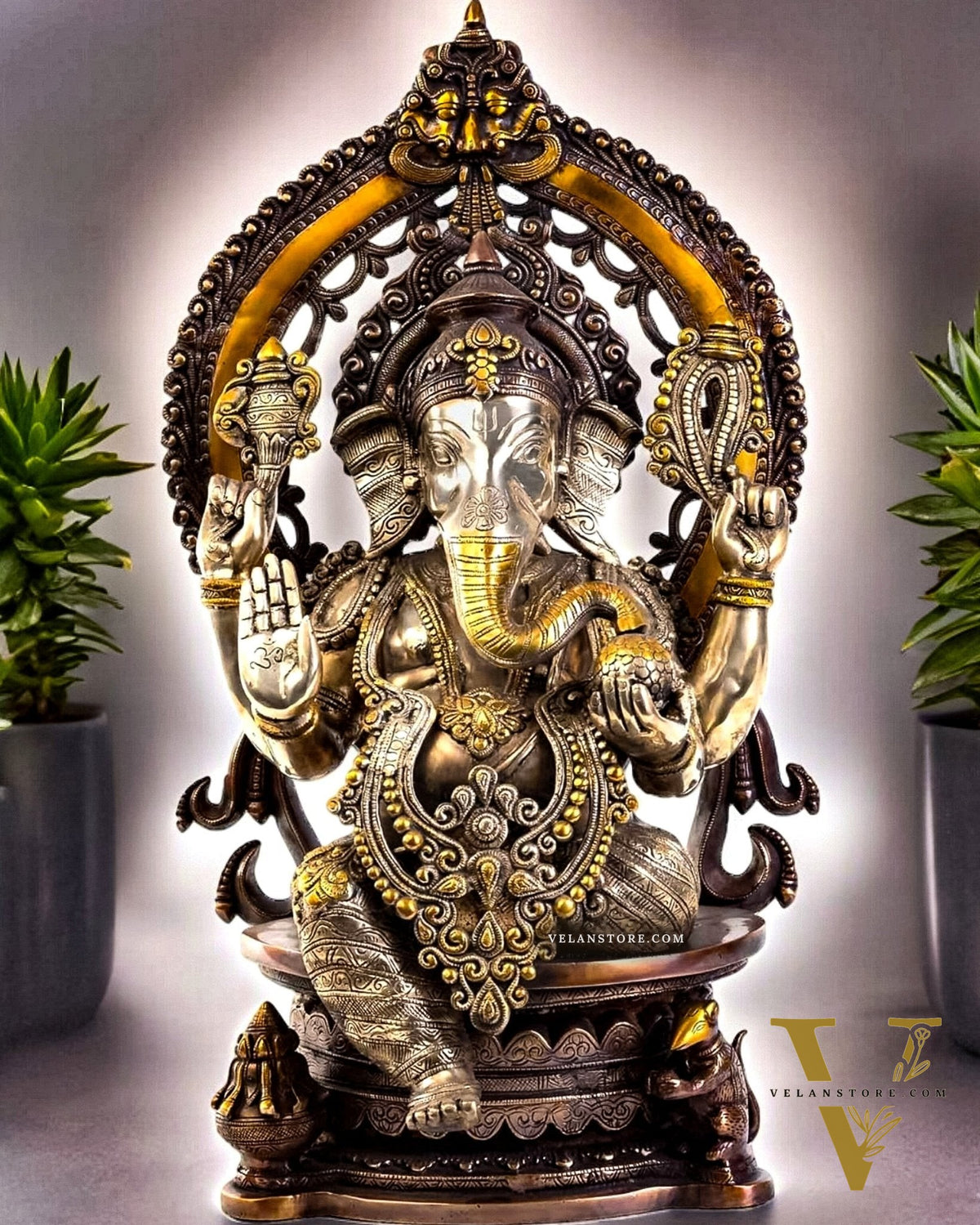 Pure Brass Ganesha Idol | Superfine Three Tone Finish 26"