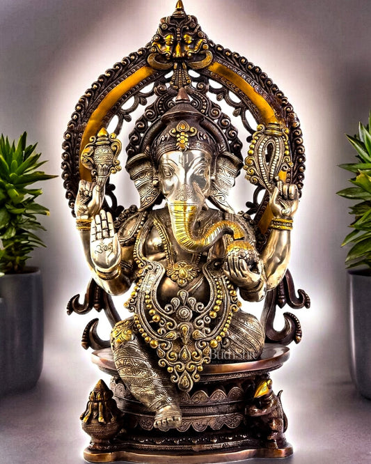 Pure Brass Ganesha Idol | Superfine Three Tone Finish 26"