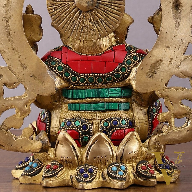 Pure Brass Ganesha Idol with Meenakari Stonework 9.5"