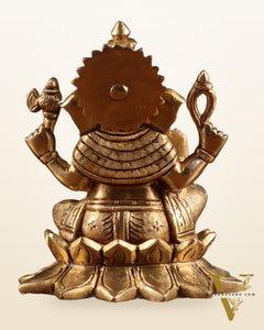Pure Brass Ganesha in Lotus Base Idol - 5.5"
