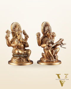 Pure Brass Ganesha, Lakshmi, and Saraswati Idols – 4.5" Handcrafted Set