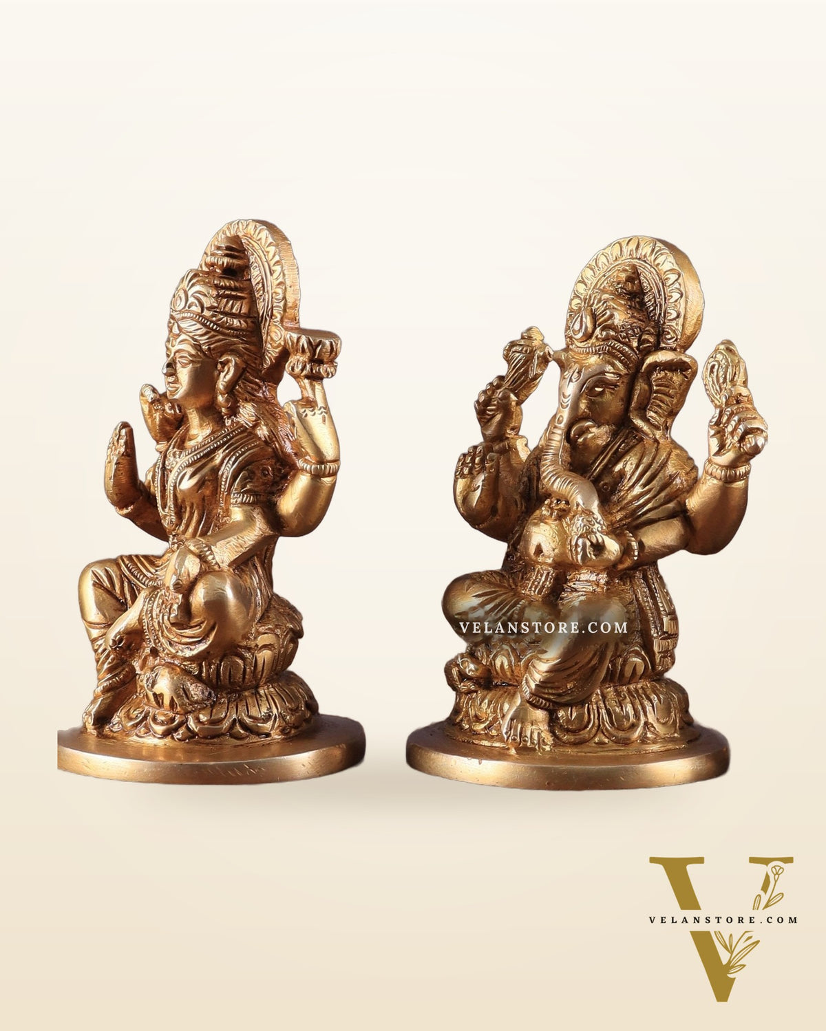 Pure Brass Ganesha, Lakshmi, and Saraswati Idols – 4.5" Handcrafted Set