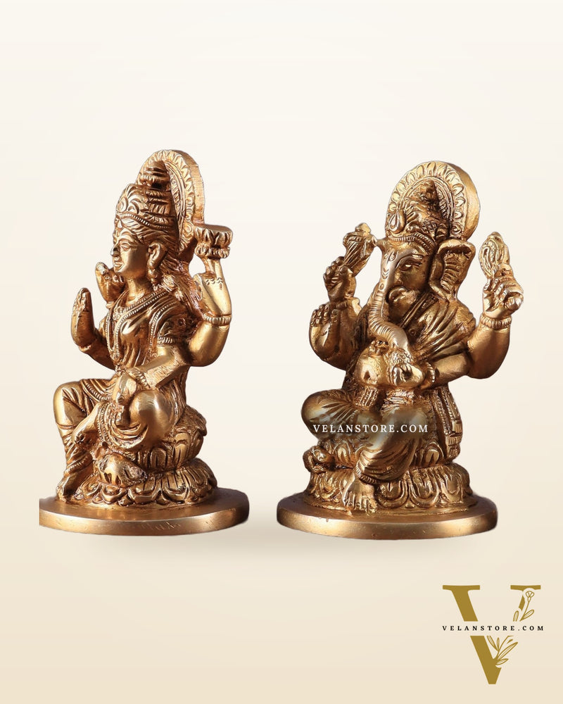 Pure Brass Ganesha, Lakshmi, and Saraswati Idols – 4.5" Handcrafted Set