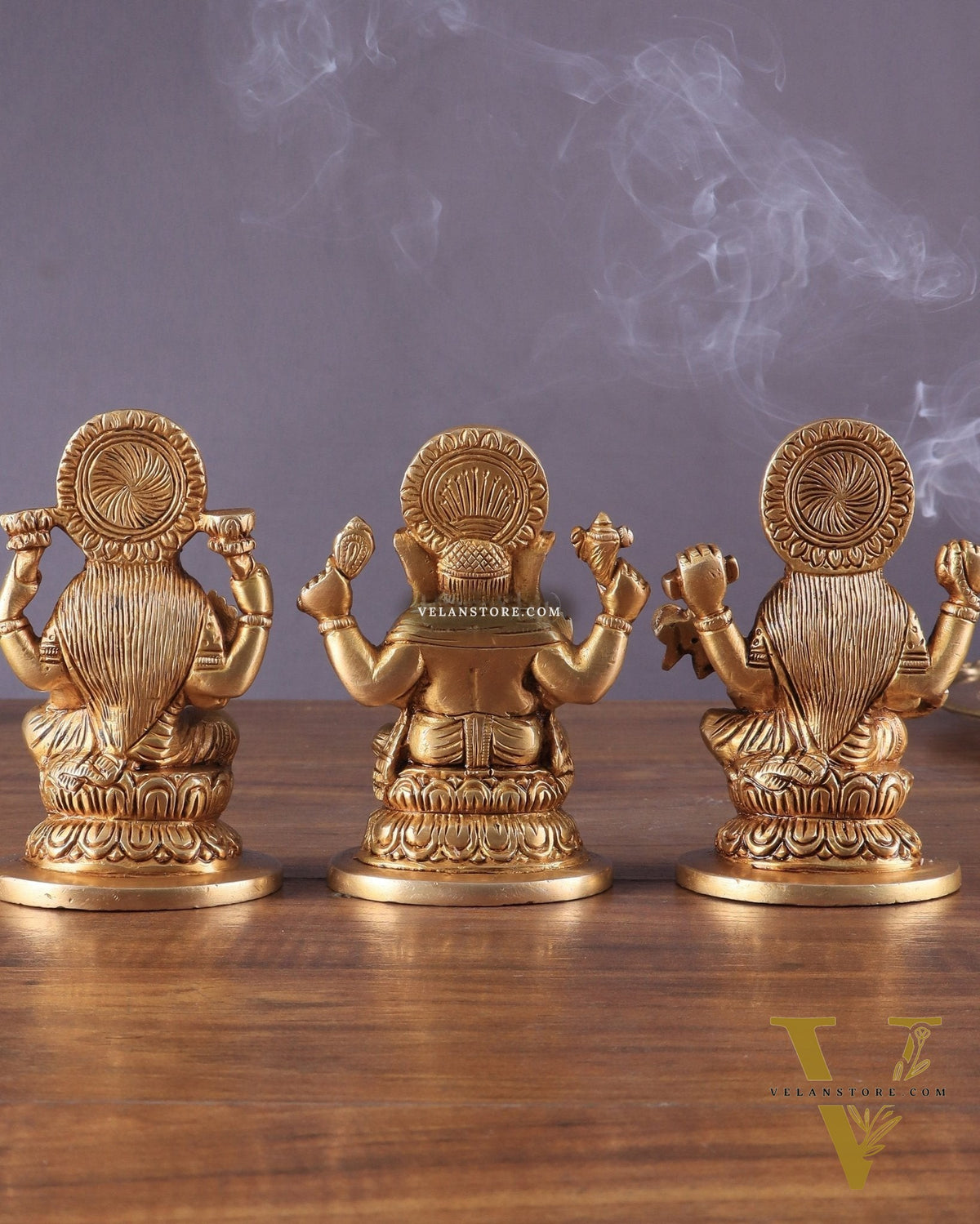 Pure Brass Ganesha, Lakshmi, and Saraswati Idols – 4.5" Handcrafted Set