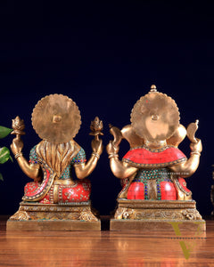 Pure Brass Ganesha Lakshmi idols 12 inch meenakari