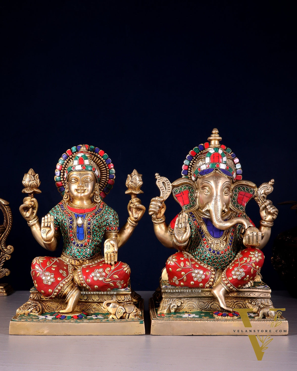 Pure Brass Ganesha Lakshmi idols 12 inch multicolour