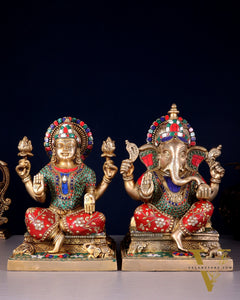 Pure Brass Ganesha Lakshmi idols 12 inch multicolour