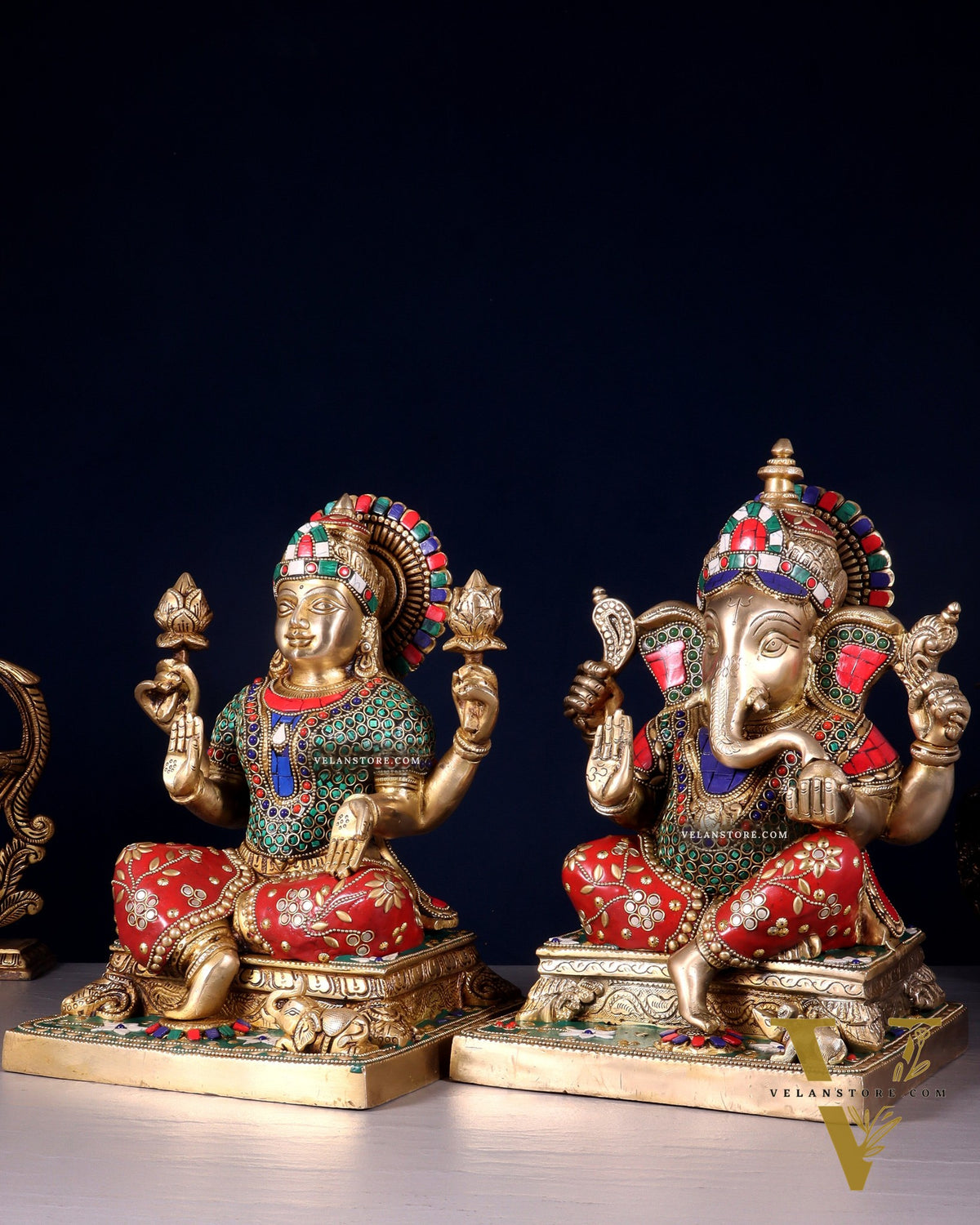 Pure Brass Ganesha Lakshmi idols 12 inch multicolour