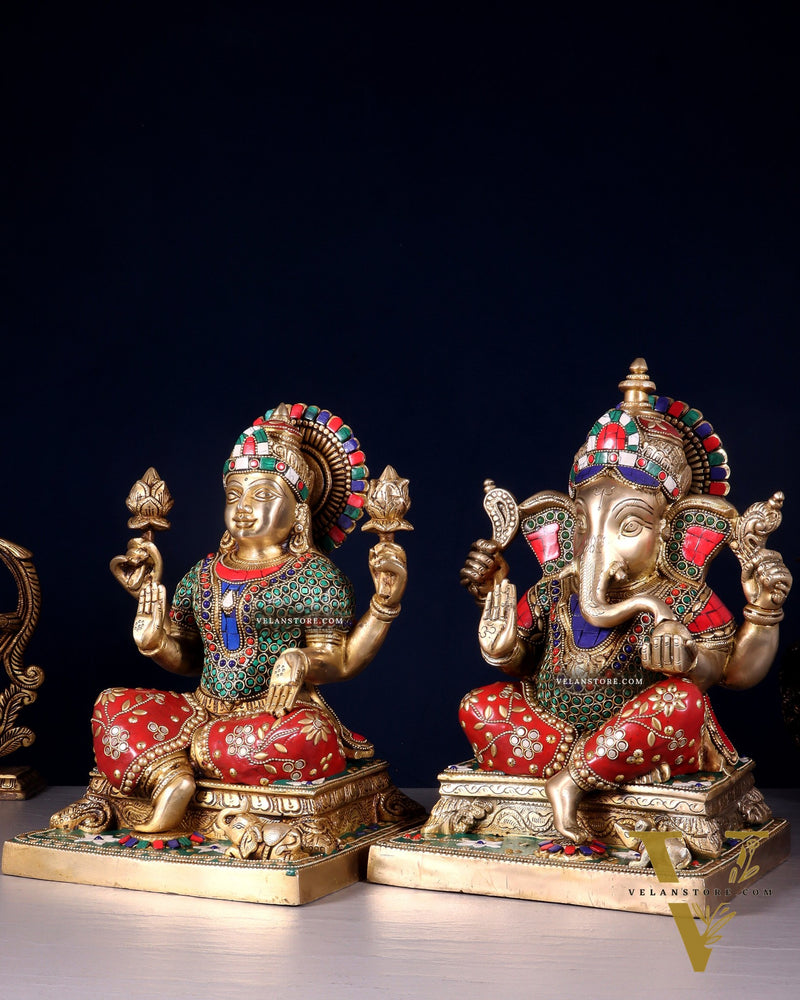 Pure Brass Ganesha Lakshmi idols 12 inch multicolour