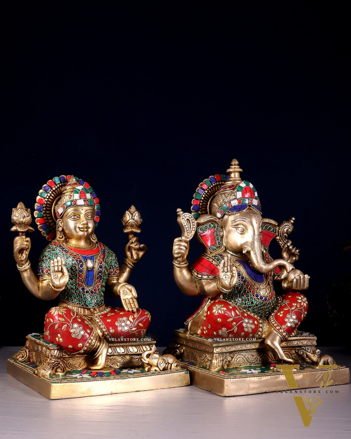Pure Brass Ganesha Lakshmi idols 12 inch multicolour