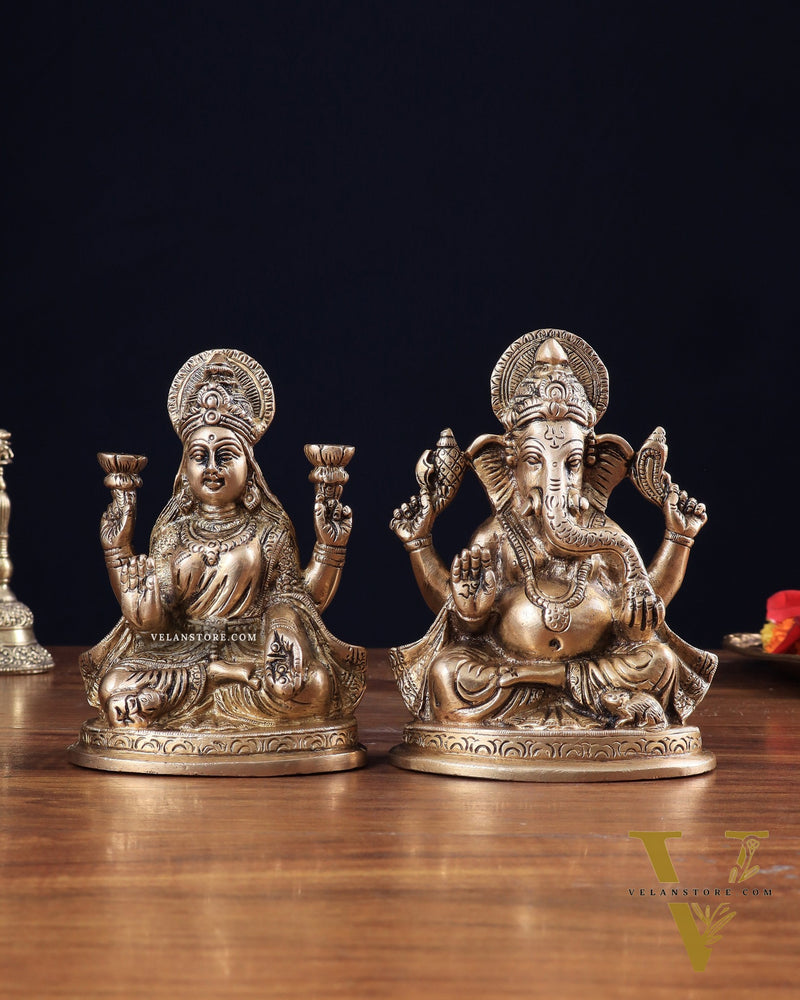 Pure Brass Ganesha Lakshmi idols Set 6"