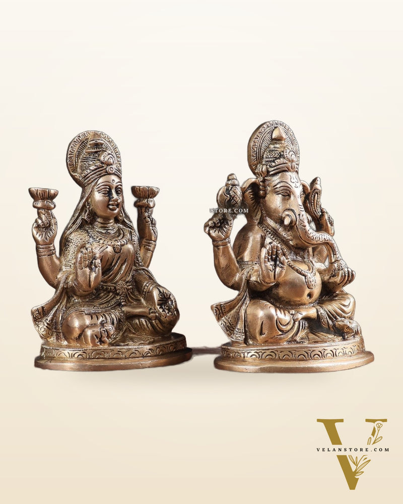 Pure Brass Ganesha Lakshmi idols Set 6"