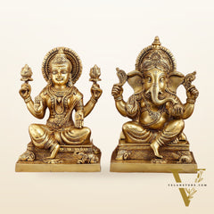 Pure Brass Ganesha Lakshmi Statue Set | Divine Duo 12 Inches