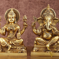Pure Brass Ganesha Lakshmi Statue Set | Divine Duo 12 Inches