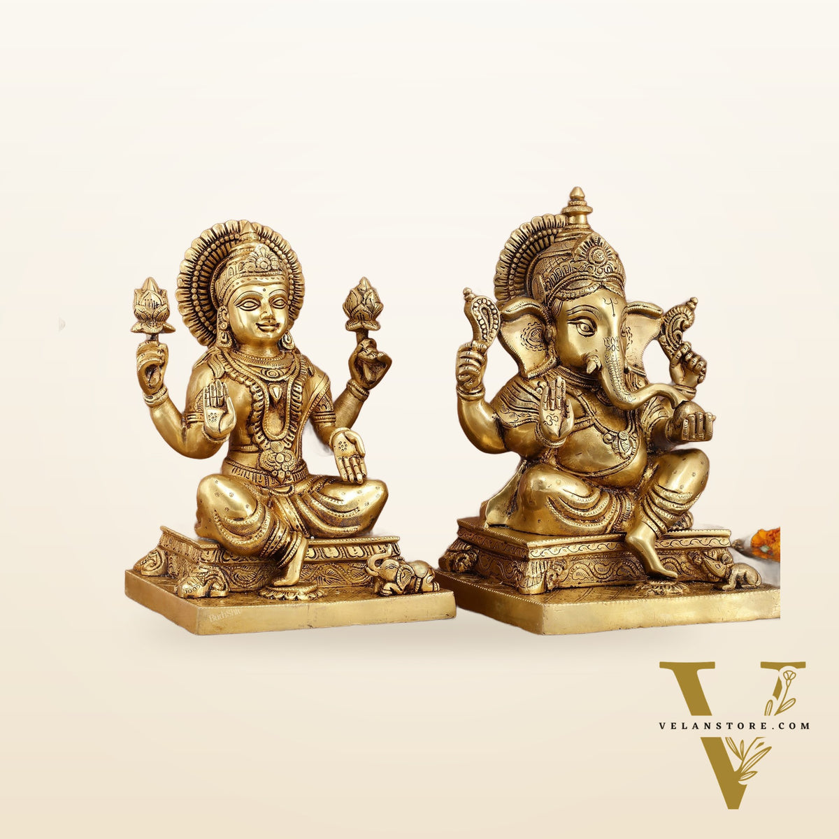 Pure Brass Ganesha Lakshmi Statue Set | Divine Duo 12 Inches