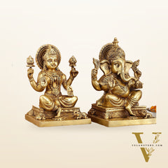 Pure Brass Ganesha Lakshmi Statue Set | Divine Duo 12 Inches