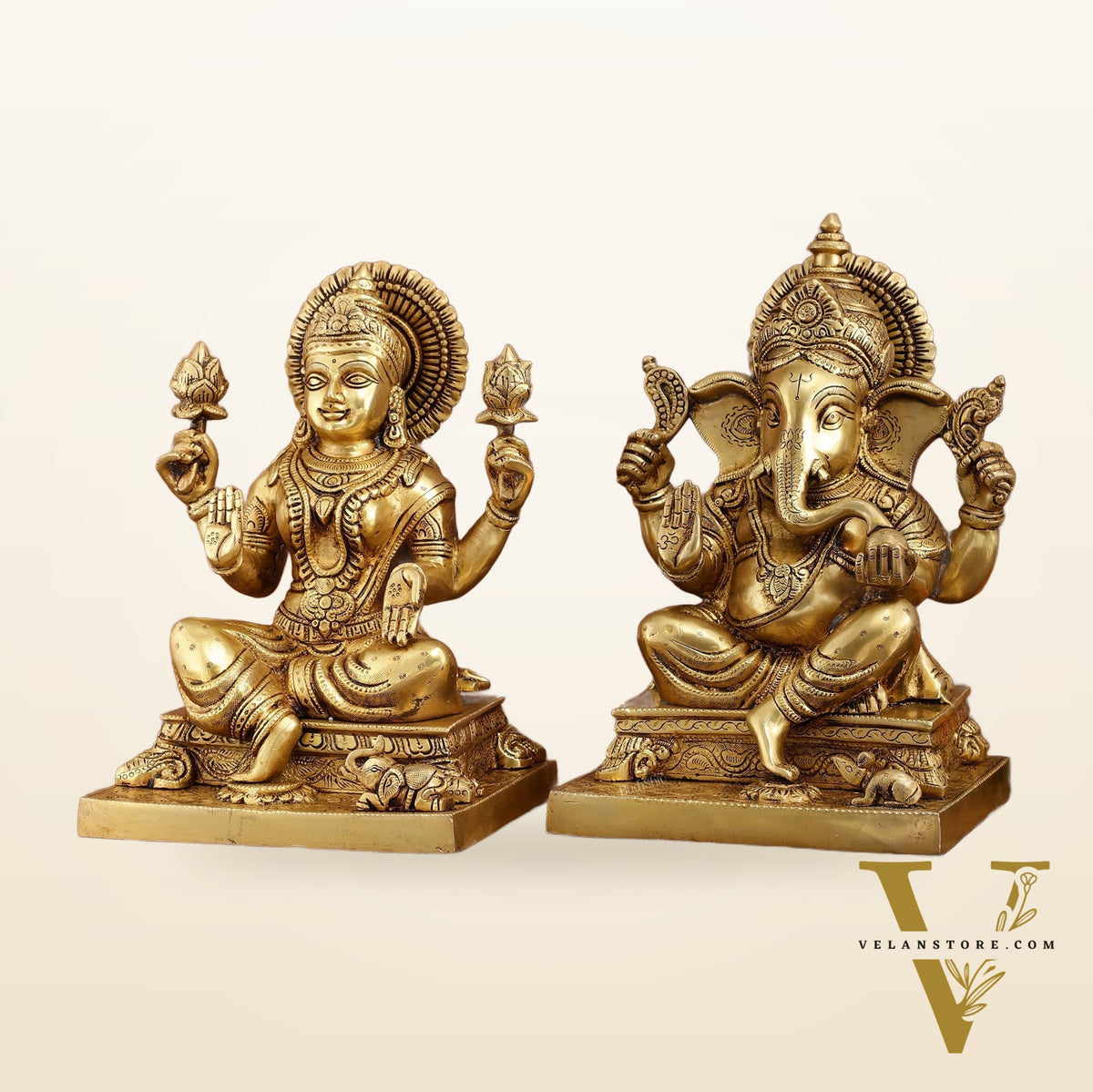 Pure Brass Ganesha Lakshmi Statue Set | Divine Duo 12 Inches