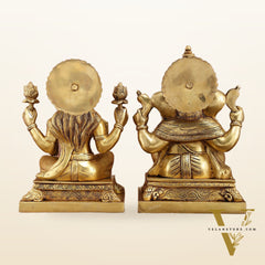 Pure Brass Ganesha Lakshmi Statue Set | Divine Duo 12 Inches