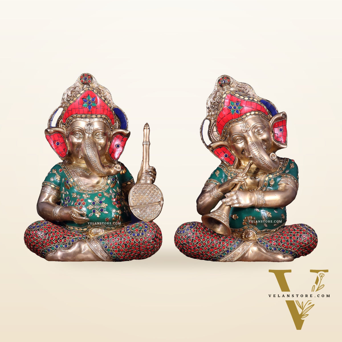 Pure Brass Ganesha Musical Set of Four 12.5 inch