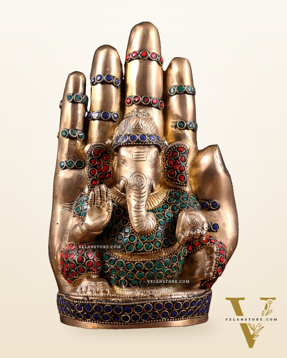 Pure Brass Ganesha on Blessing Hand Showpiece – 9 inch (23 cm)