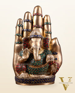 Pure Brass Ganesha on Blessing Hand Showpiece – 9 inch (23 cm)