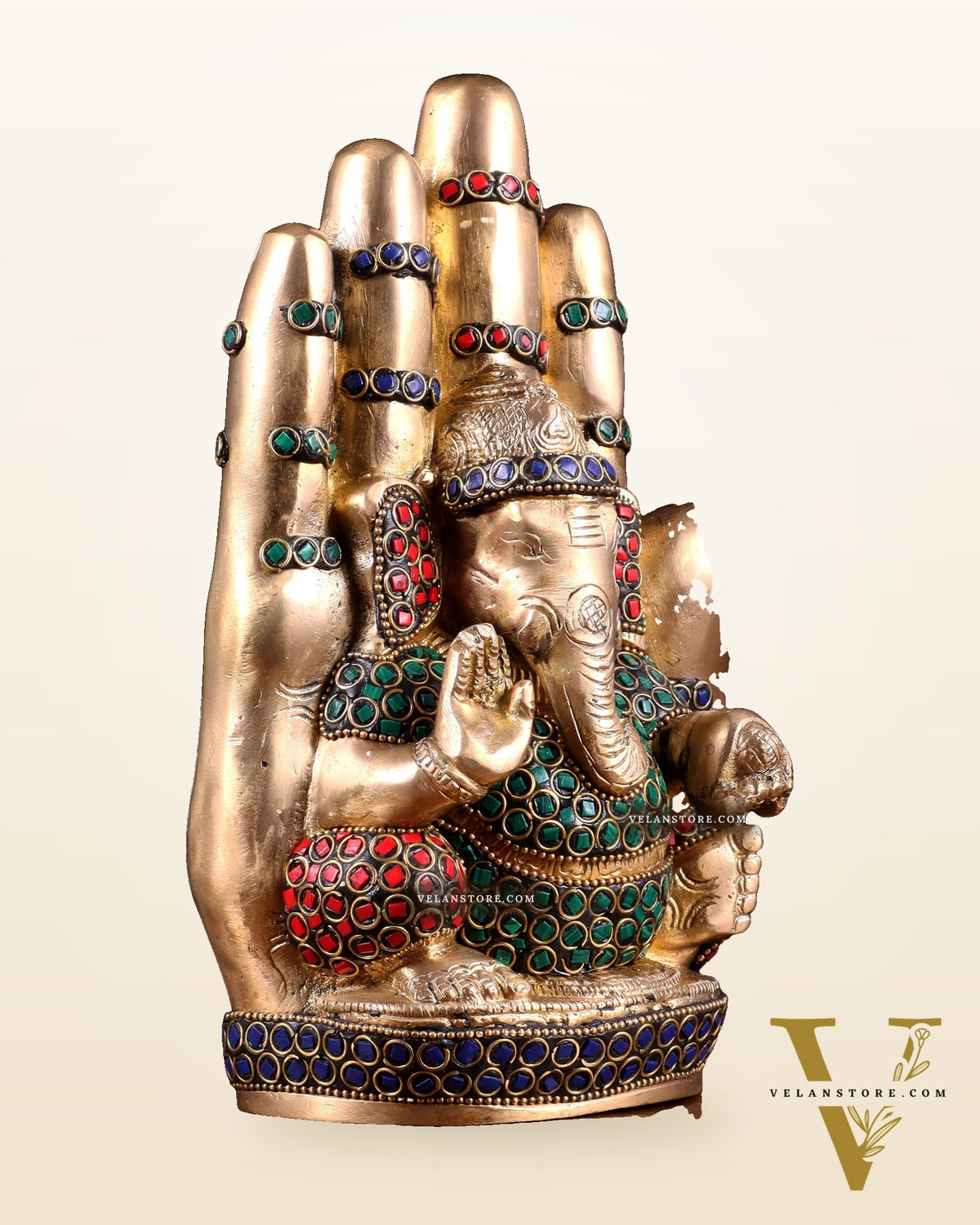 Pure Brass Ganesha on Blessing Hand Showpiece – 9 inch (23 cm)