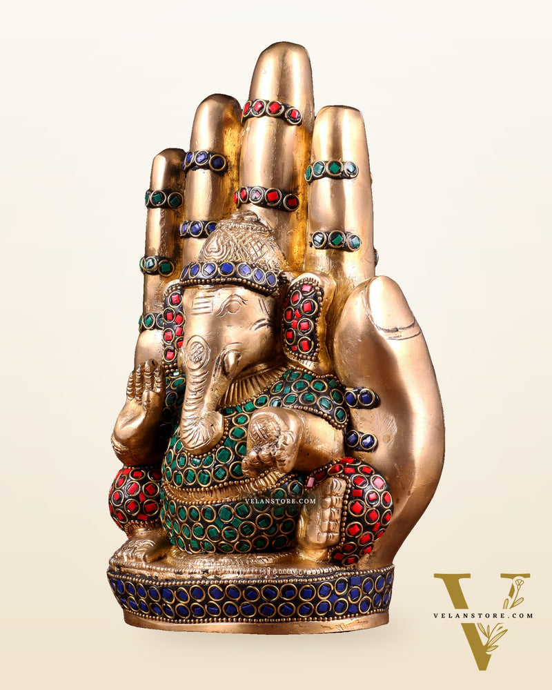 Pure Brass Ganesha on Blessing Hand Showpiece – 9 inch (23 cm)