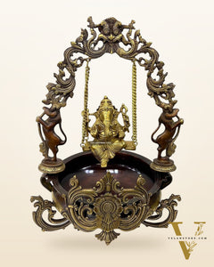 Pure Brass Ganesha on Swing Urli - 21 inch